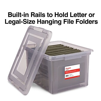 Staples Hanging File Box, Snap Lid, Letter/Legal Size, Frost Gray (TR57623)