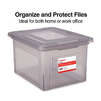 Staples Hanging File Box, Snap Lid, Letter/Legal Size, Frost Gray (TR57623)