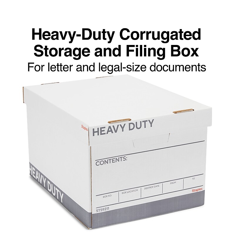 Staples Heavy Duty File Box, Lift Off Lid, Letter/Legal, White (50142) image 1