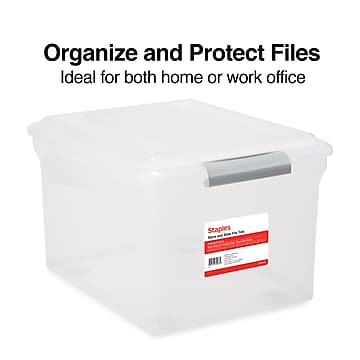 Staples Store & Slide Hanging File Box, Latch Lid, Letter/Legal Size, Clear (TR57621)