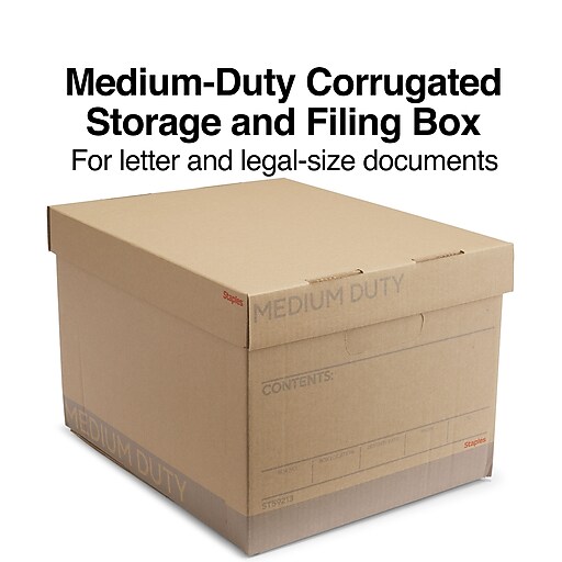 Staples Medium Duty File Box, Lift Off Lid, Letter/Legal, Brown/Gray
