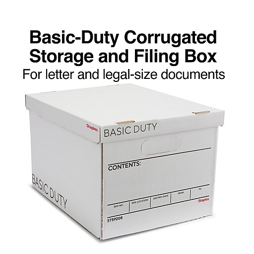 Staples BasicDuty File Box, Lift Off Lid, Letter/Legal, White/Black