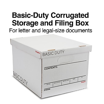 Staples Basic-Duty File Box, Lift Off Lid, Letter/Legal, White/Black, 10/Pack (TR59208)
