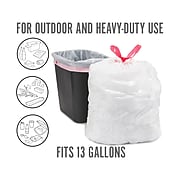 Perk™ 13 Gallon Kitchen Trash Bag, 9 Mil, White, 100 Bags/Box (PK56751)