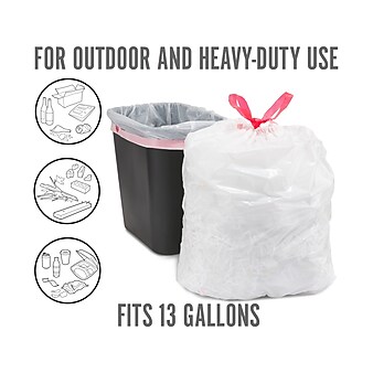 Perk 13 Gallon Kitchen Trash Bag, 0.9 Mil, White, 100 Bags/Box (PK56751)