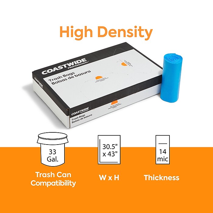 Coastwide Professional™ 33 Gallon Recycling Bags, High Density, 14