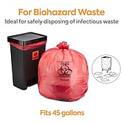 Coastwide Professional™ 40-45 Gal. Biohazard Trash Bags, Low Density, 1.3 Mil, Red, 46x40, 200/Carton (CW50713)