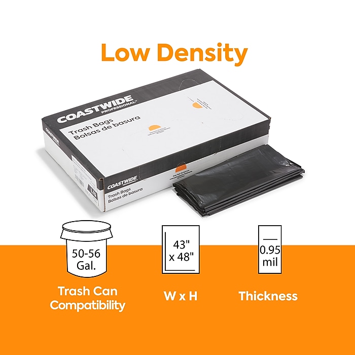 Linear Low-Density Can Liners, 50-56 gal, 2 mil, 43 x 48, Clear, 100/Carton Linear Low-Density Can Liners, 50-56 gal, 2 mil, 43 x 48, Clear, 100/Carton