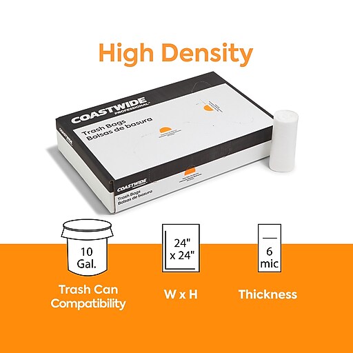 Coastwide Professional™ 10 Gal. Trash Bags, High Density, 6 Mic