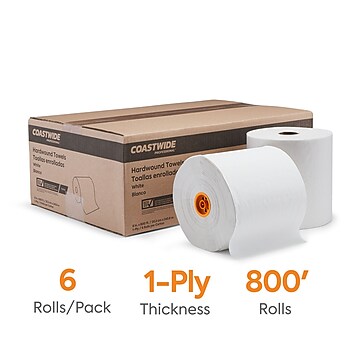 Coastwide Professional™ J-Series Recycled Hardwound Paper Towels, 1-ply, 800 ft./Roll, 6 Rolls/Carton (CWJHT-ECO)