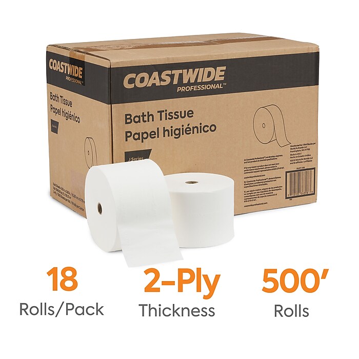 J-Series 2-Ply Small Core Bath Tissue, Septic Safe, White, 1,500 Sheets/Roll, 18 Rolls/Carton