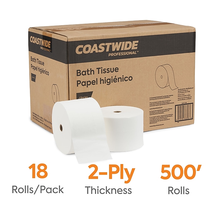 J-Series 2-Ply Small Core Bath Tissue, Septic Safe, White, 1,500 Sheets/Roll, 18 Rolls/Carton J-Series 2-Ply Small Core Bath Tissue, Septic Safe, White, 1,500 Sheets/Roll, 18 Rolls/Carton