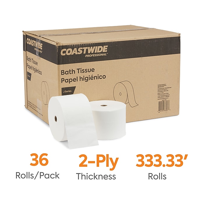 J-Series 2-Ply Small Core Bath Tissue, Septic Safe, White, 1,000 Sheets/Roll, 36 Rolls/Carton J-Series 2-Ply Small Core Bath Tissue, Septic Safe, White, 1,000 Sheets/Roll, 36 Rolls/Carton