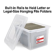 TRU RED™ Hanging File Box, Snap Lid, Letter/Legal Size, Clear, 4/Carton (TR57620CT)