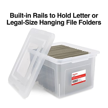 TRU RED™ Hanging File Box, Snap Lid, Letter/Legal Size, Clear, 4/Carton (TR57620CT)