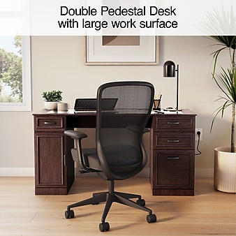 Staples Kendall Park Double Pedestal Desk, Cherry (52105)