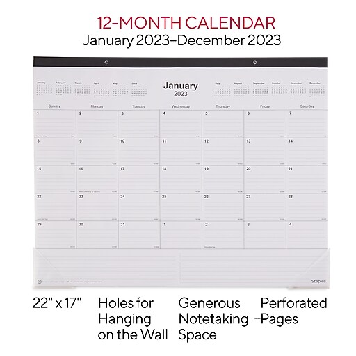 2023 Staples 22" x 17" Desk Pad Calendar, Black (ST1295123) Staples