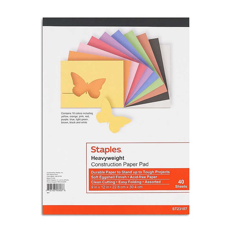 Staples Heavyweight Construction Paper Pad, 9" x 12", Assorted, 40/Sheets (23107-US) image 1