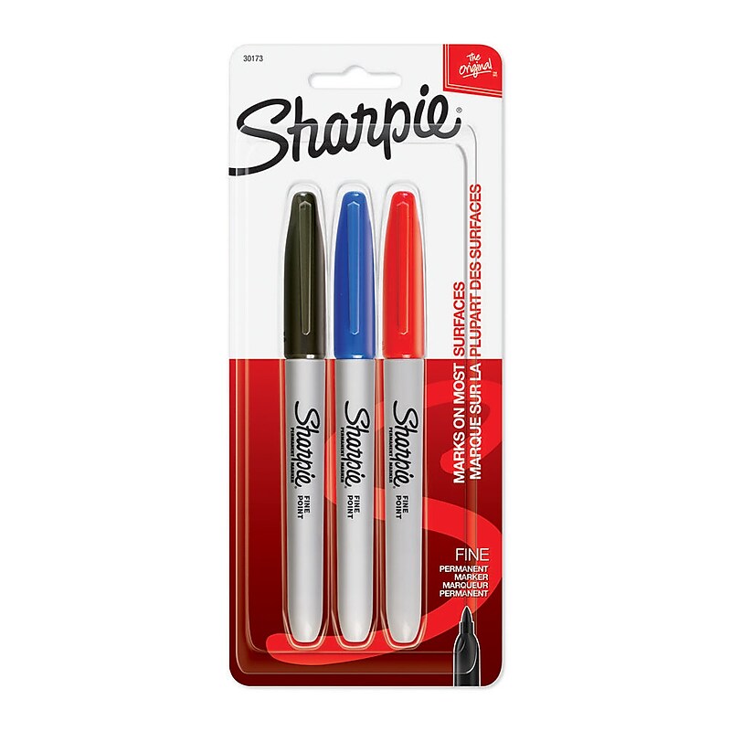 Sharpie Permanent Markers, Fine Tip, Assorted Inks, 3/Pack (30173) image 1