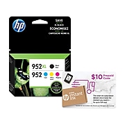 HP 952XL/952 Black High Yield/Cyan/Magenta/Yellow Standard Yield Ink and $10 HP Instant Ink Subscription Bundle (N9K28AN-IIVB)