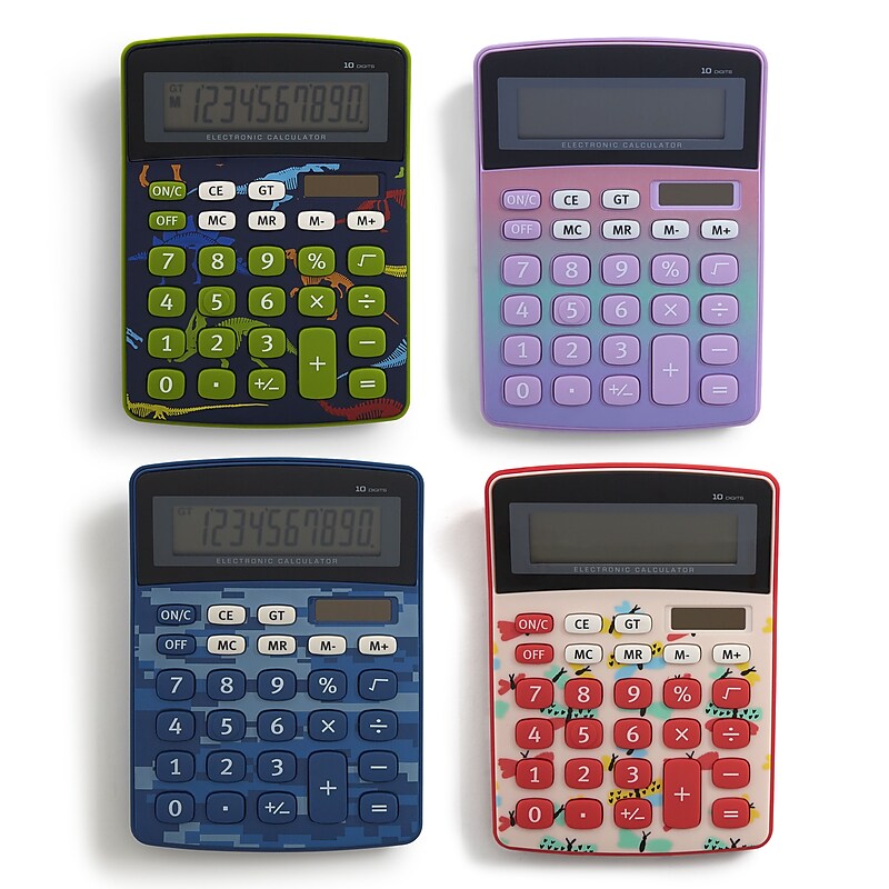 Pep Rally US 10-Digit Battery/Solar Powered Basic Calculator, Assorted Patterns (58907) image 1