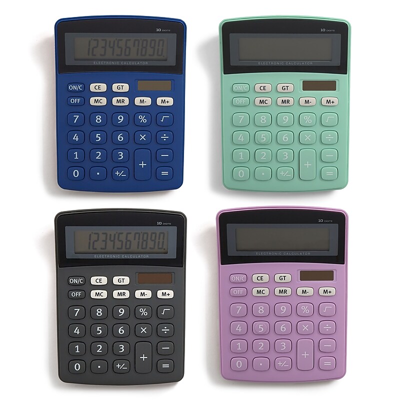 Pep Rally US 10-Digit Battery/Solar Powered Basic Calculator, Assorted Colors (58906) image 1