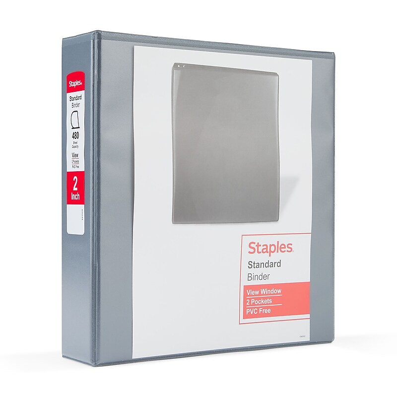 Staples 2" 3-Ring View Binder, D-Ring, Gray (53105) image 1