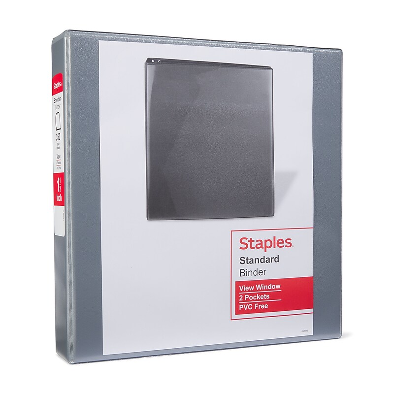 Staples Standard 1 1/2" 3-Ring View Binder, Gray (58652) image 1