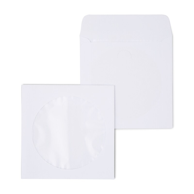 Staples Open End CD/DVD Envelopes, 5" x 5", White, 50/Box (12257) image 1