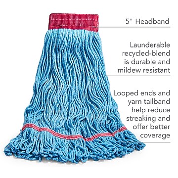 Coastwide Professional™ Looped-End Wet Mop Head, Large, Recycled Blend, 5" Headband, Blue (CW57750)