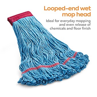 Coastwide Professional™ Looped-End Wet Mop Head, Large, Recycled Blend, 5" Headband, Blue (CW57750)
