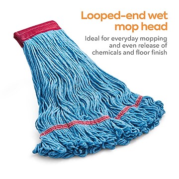 Coastwide Professional™ Looped-End Wet Mop Head, Large, Recycled Blend, 5" Headband, Blue (CW57750)
