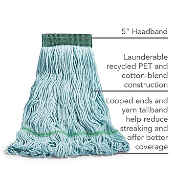 Coastwide Professional™ Looped-End Wet Mop Head, Medium, Recycled PET/Cotton Blend, 5" Headband, Blue (CW57753)