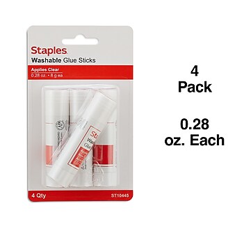 Staples Washable Glue Sticks, 0.28 oz., 4/Pack (ST10445/10445)