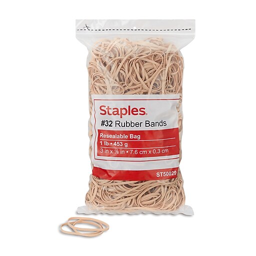Staples Size 32 Rubber Bands, 3" x 0.13", Approx. 680/Pack, 1 lb. Bag