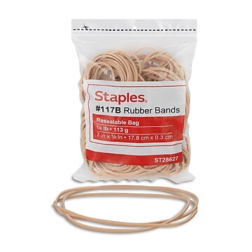 Staples Premium Rubber Bands, #117B, 1/4 lb. Bag, 50/Pack (28627-CC)
