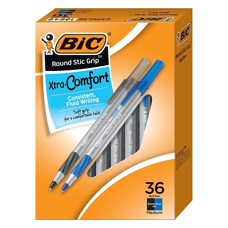 BIC Round Stic Grip Xtra-Comfort Ballpoint Pen, Medium Point, Assorted Ink, 36/Pack (GSMG361-AST) image 1
