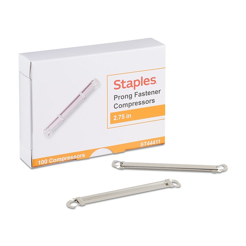 Staples Prong Fastener Compressors, 2.75"W, Silver, 100/Pack (44411) image 1