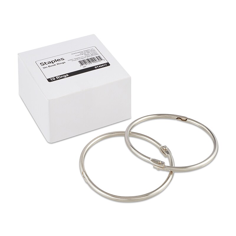 Staples Loose Leaf Book Rings, 3", Silver, 10/Pack (44417) image 1