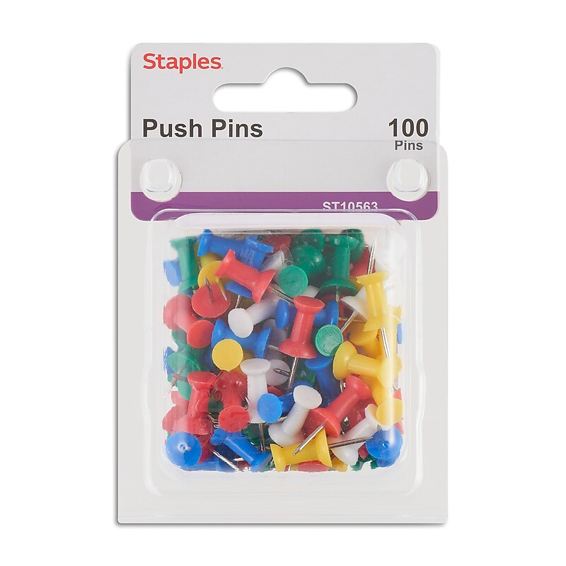 Staples Push Pins, Assorted Colors, 100/Pack (10563-CC) image 1