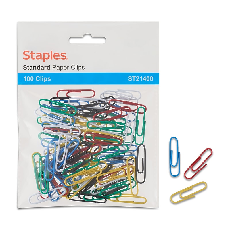 Staples® #1 Paperclips, Assorted Colors, 100/Pk (21400) image 1