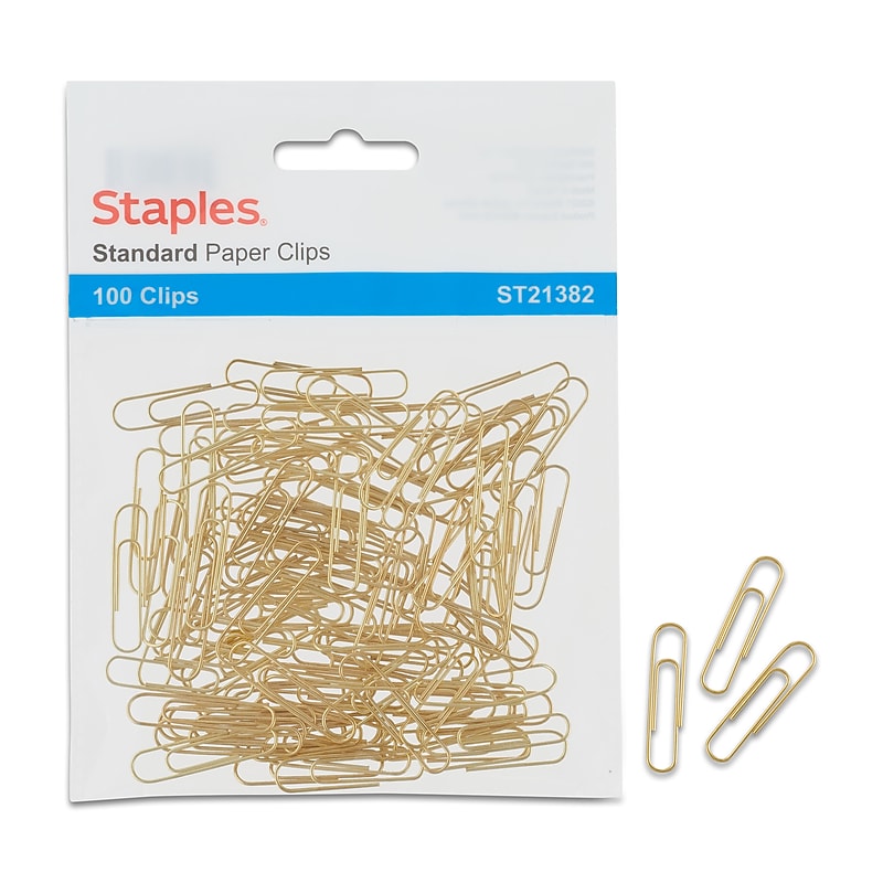 Staples Standard Paper Clips, Gold, 100/PK (21382) image 1