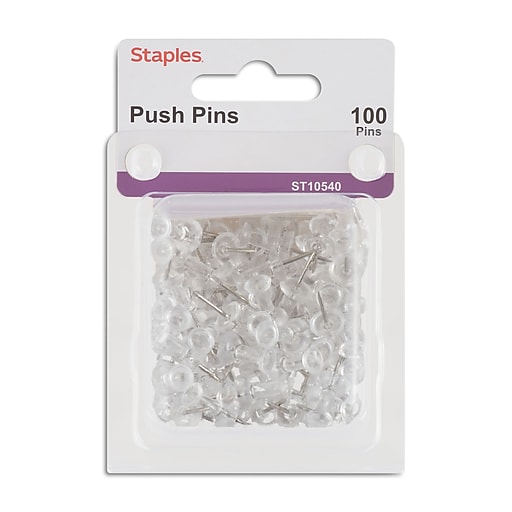 Staples Push Pins, Clear, 100/Pack (10540CC) Staples