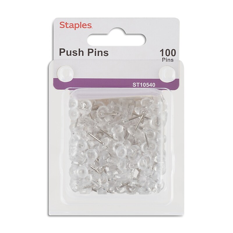 Staples Push Pins, Clear, 100/Pack (10540-CC) image 1