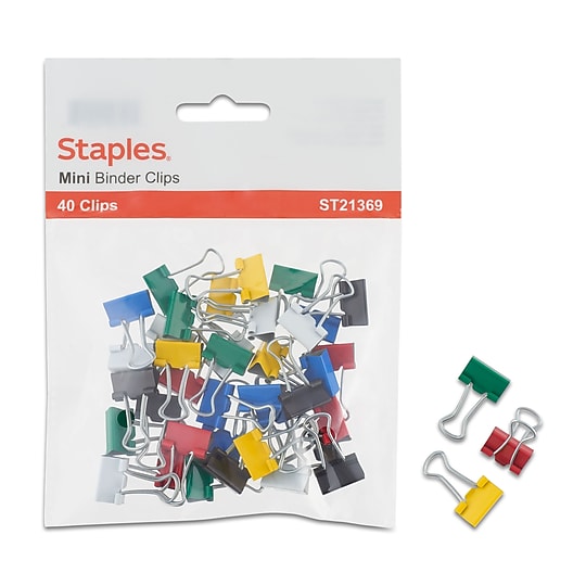 Staples Mini Binder Clips, 0.25" Capacity, Assorted Colors, 40 Clips/Pack (ST21369)~#|#~s1225649_sc7