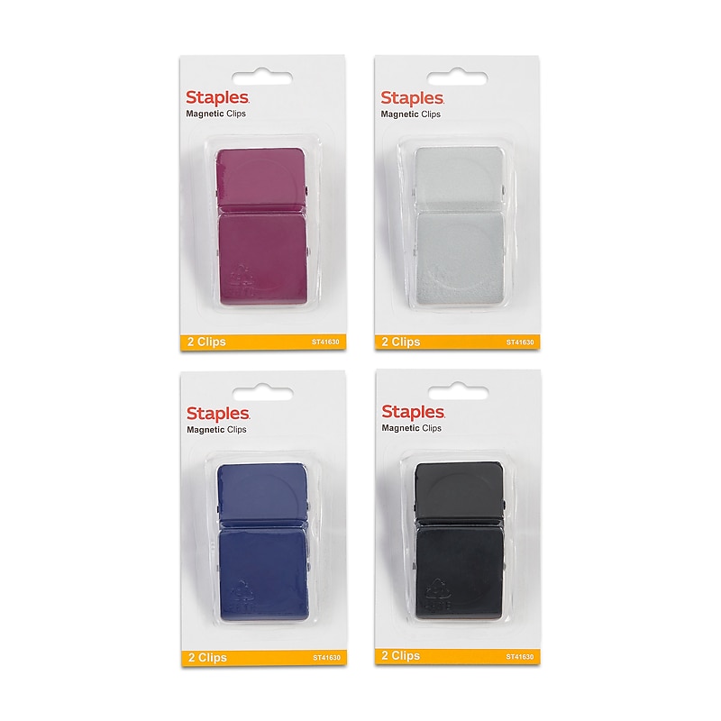 Staples Square Magnetic Clips, Assorted Colors, 2/Pack (41630) image 1