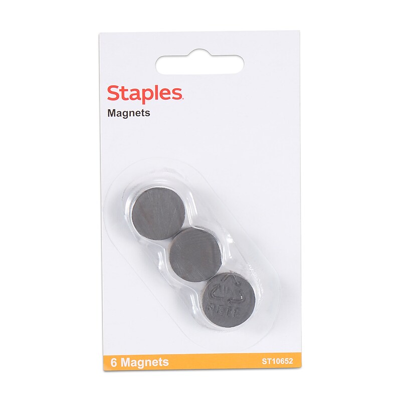 Staples 3/4" Magnets, Silver, 6/Pack (10652) image 1