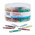 Staples Jumbo Vinyl-Coated Paper Clips, Assorted Colors, 500/Pack (40653)