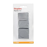 Staples Magnetic Clips, 1.75"W, Silver, 3/Pack (10596)