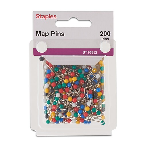 Staples Push Pins, Assorted Colors, 200/Box (10552) Staples